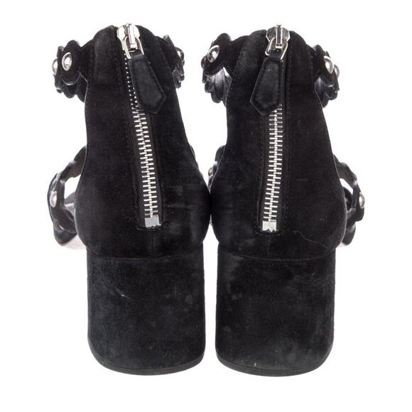 Authentic PRADA Block Heel Pewter Studded Suede Sandal Rear Zip Sandal Sz 40.5 - Picture 4 of 6